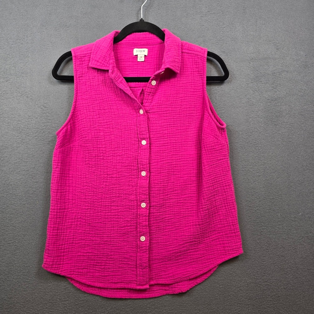 J Crew Sleeveless Gauze Button Down Shirt Womens Small Magenta Pink Cotton Top